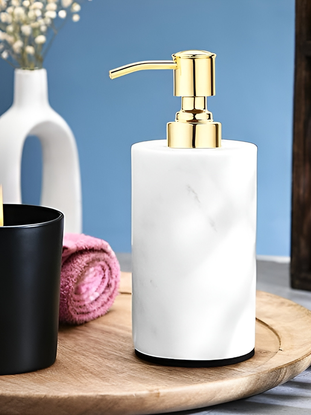 NikkisPride White & Gold-Toned Marble Soap Dispenser 250 ml