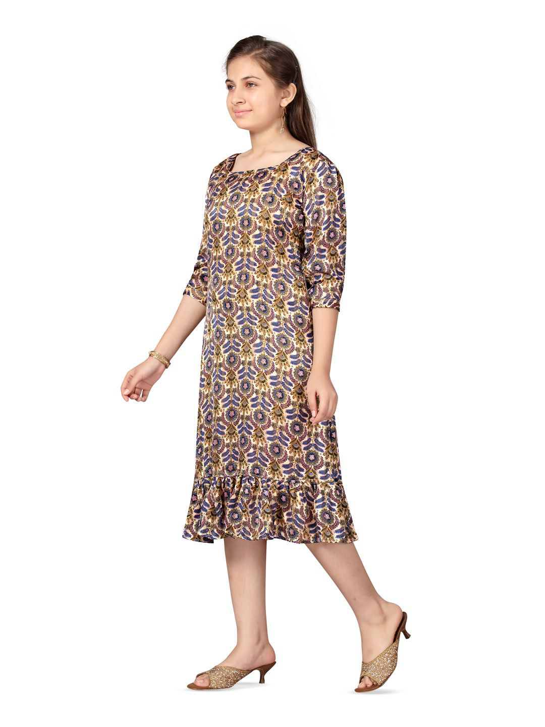 BAESD Girls Ethnic Motif A-Line Midi Dress