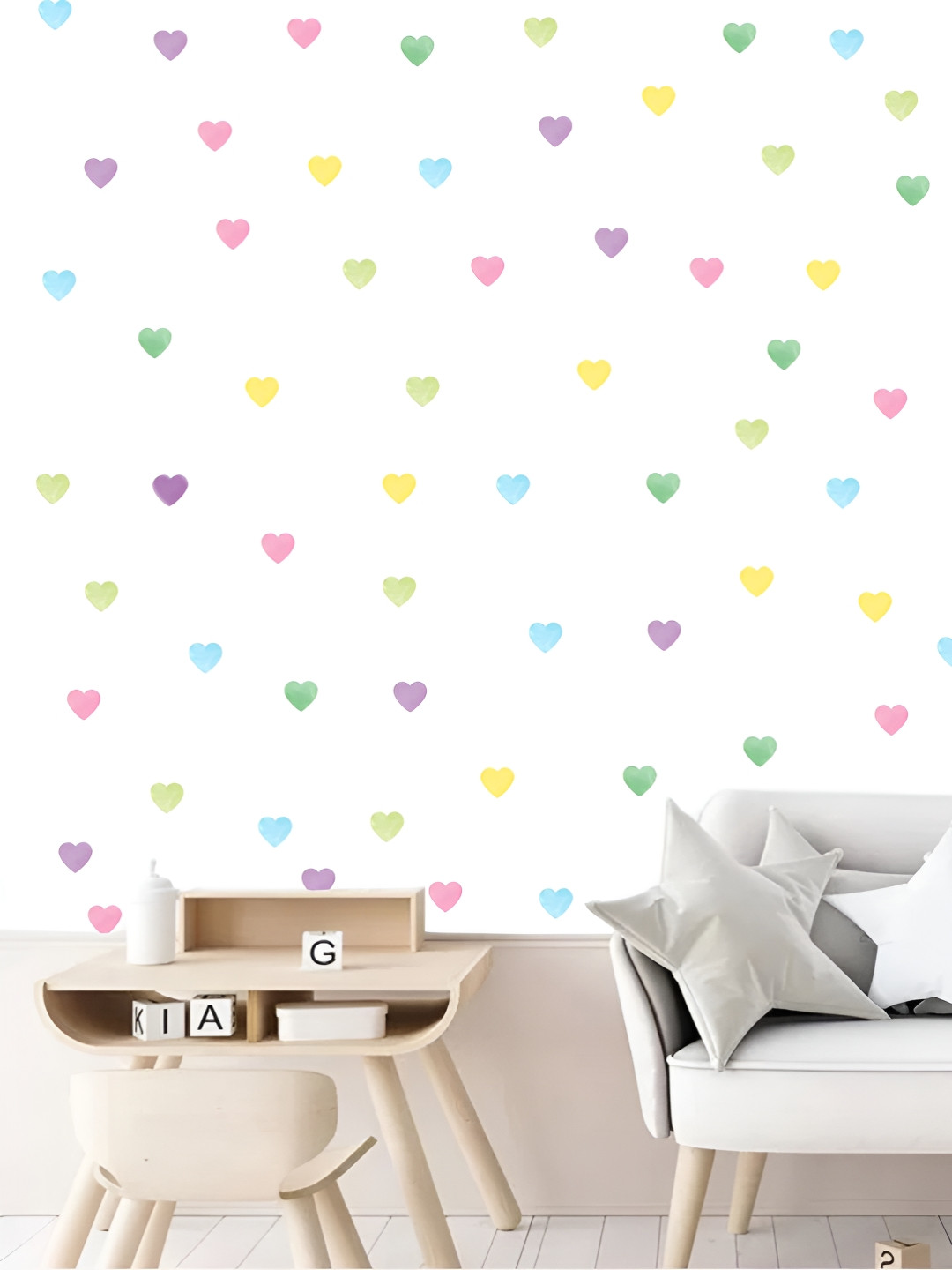 My Kids Wall Pink & Brown 60 Pieces Heart UV Printed Wall Sticker