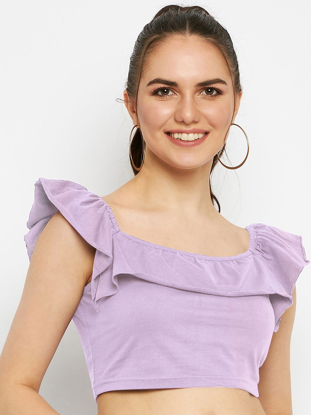 BRINNS One Shoulder Flutter Sleeve Cotton Crop Top