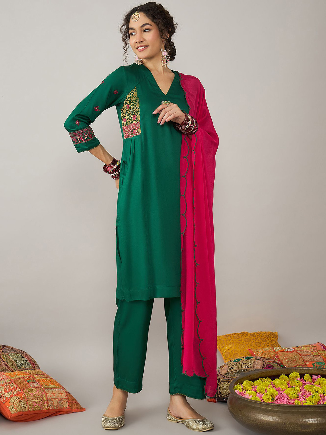 STADO Floral Organic Cotton Kurta with Trousers & Dupatta