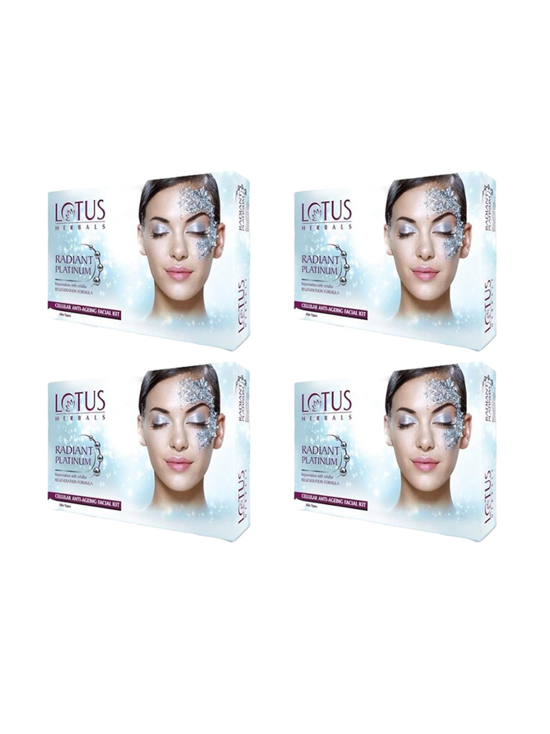 Lotus Herbals Set Of 4 Radiant Platinum Cellular Anti-Ageing Facial Kit- 37g Each