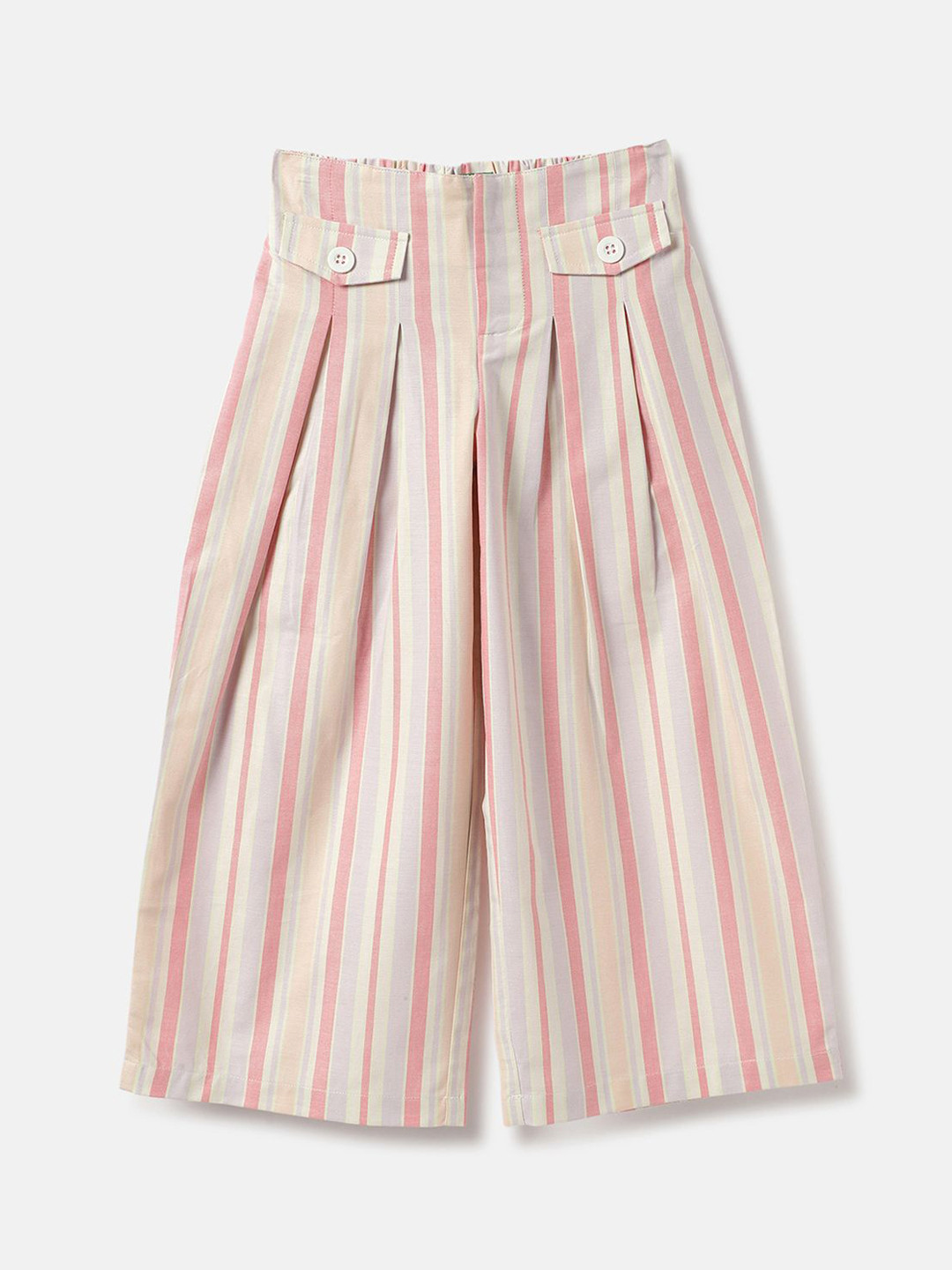 United Colors of Benetton Girls Striped Pleated Pure Cotton Culottes Trouser