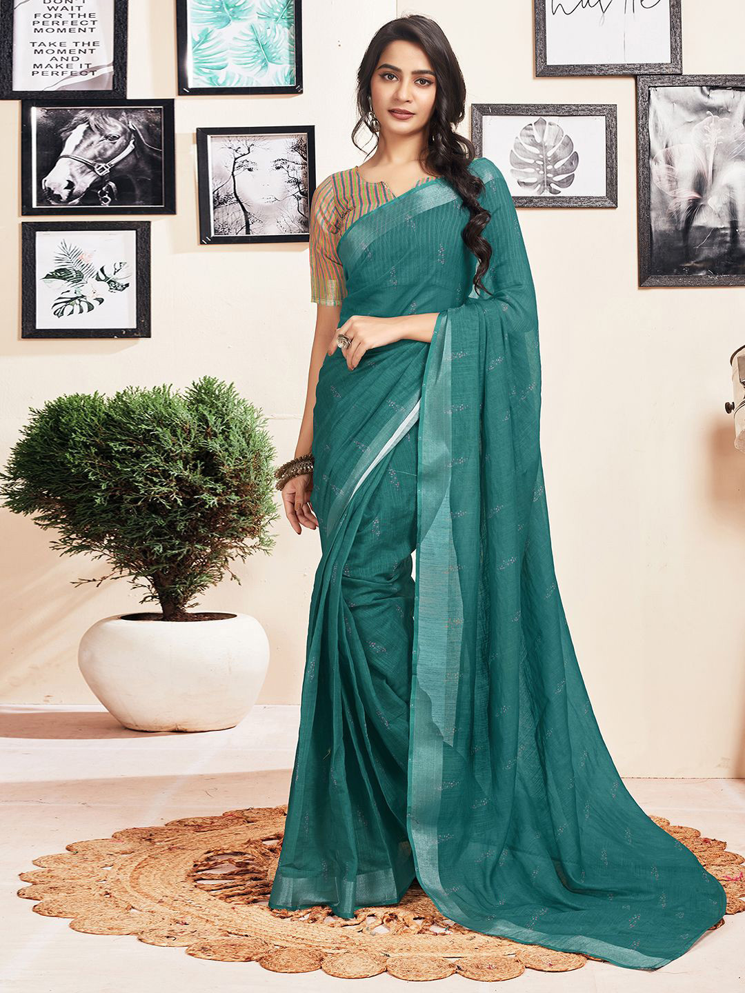 Satrani Ethnic Motifs Pure Cotton Ready to Wear Saree