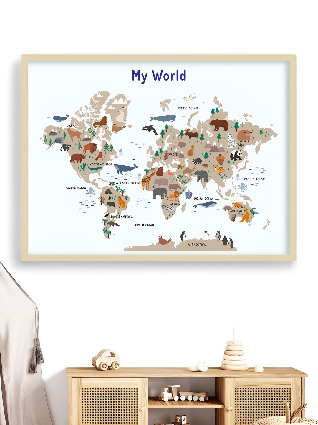 My Kids Wall Synthetic Wood Wall Living Room Rectangle Paintings Wall Art -17.52 x 12.80In