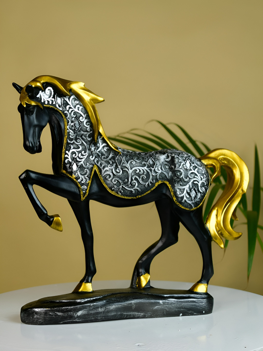 SOWPEACE Rasin Stallion Black Resin Natural Living Room Small Showpiece - 11.8 Inches