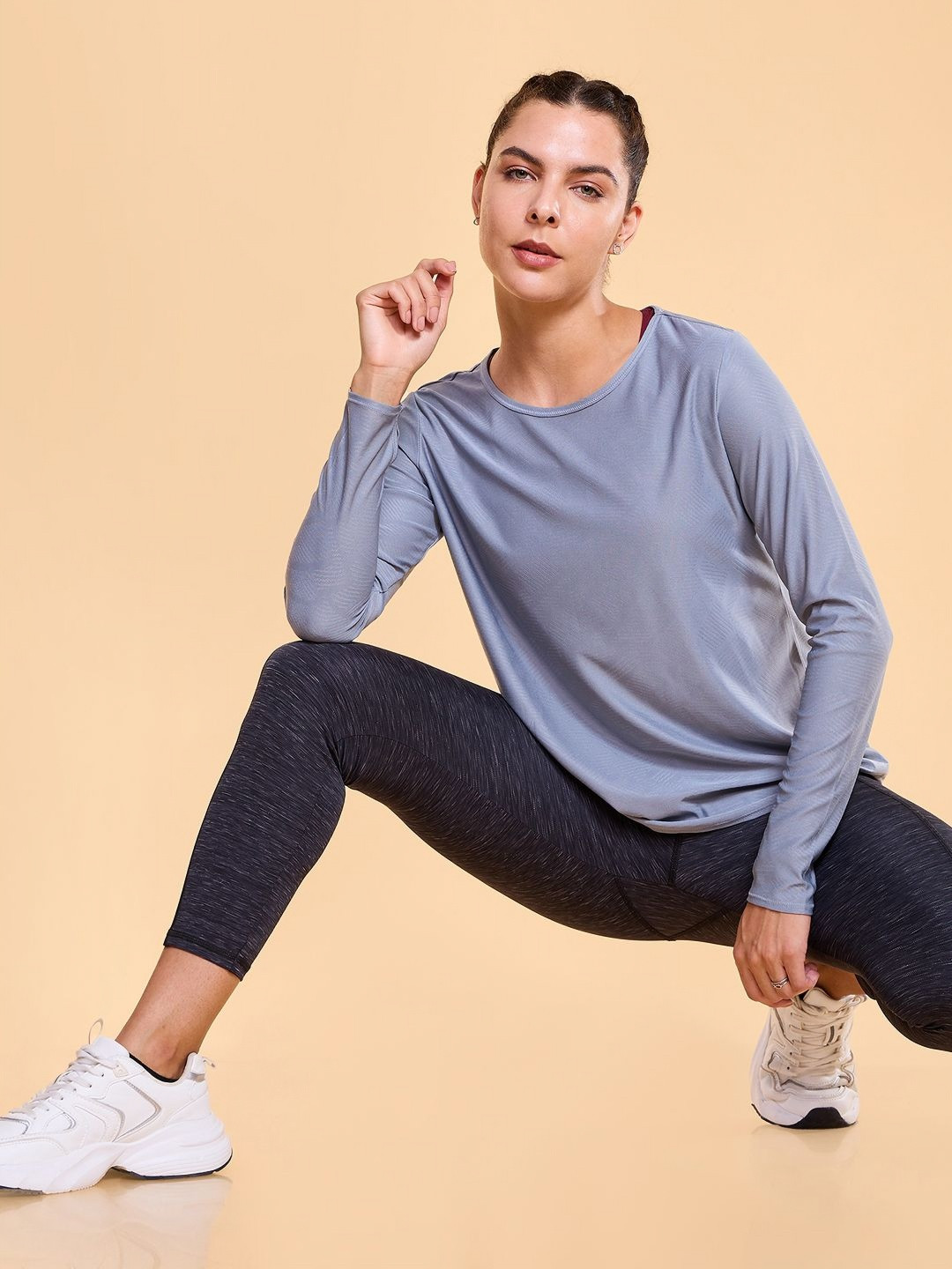 Enamor Jacquard Long Sleeve Relaxed Fit Regular Length T-Shirt A312