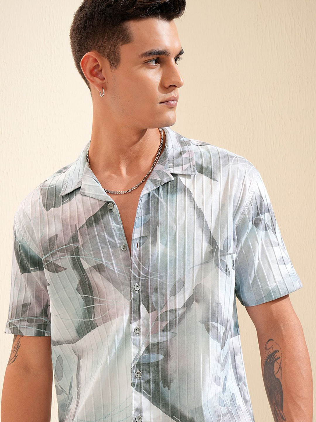 Highlander Men Popco Textured Printed Cuban Collar Relaxed Shirt