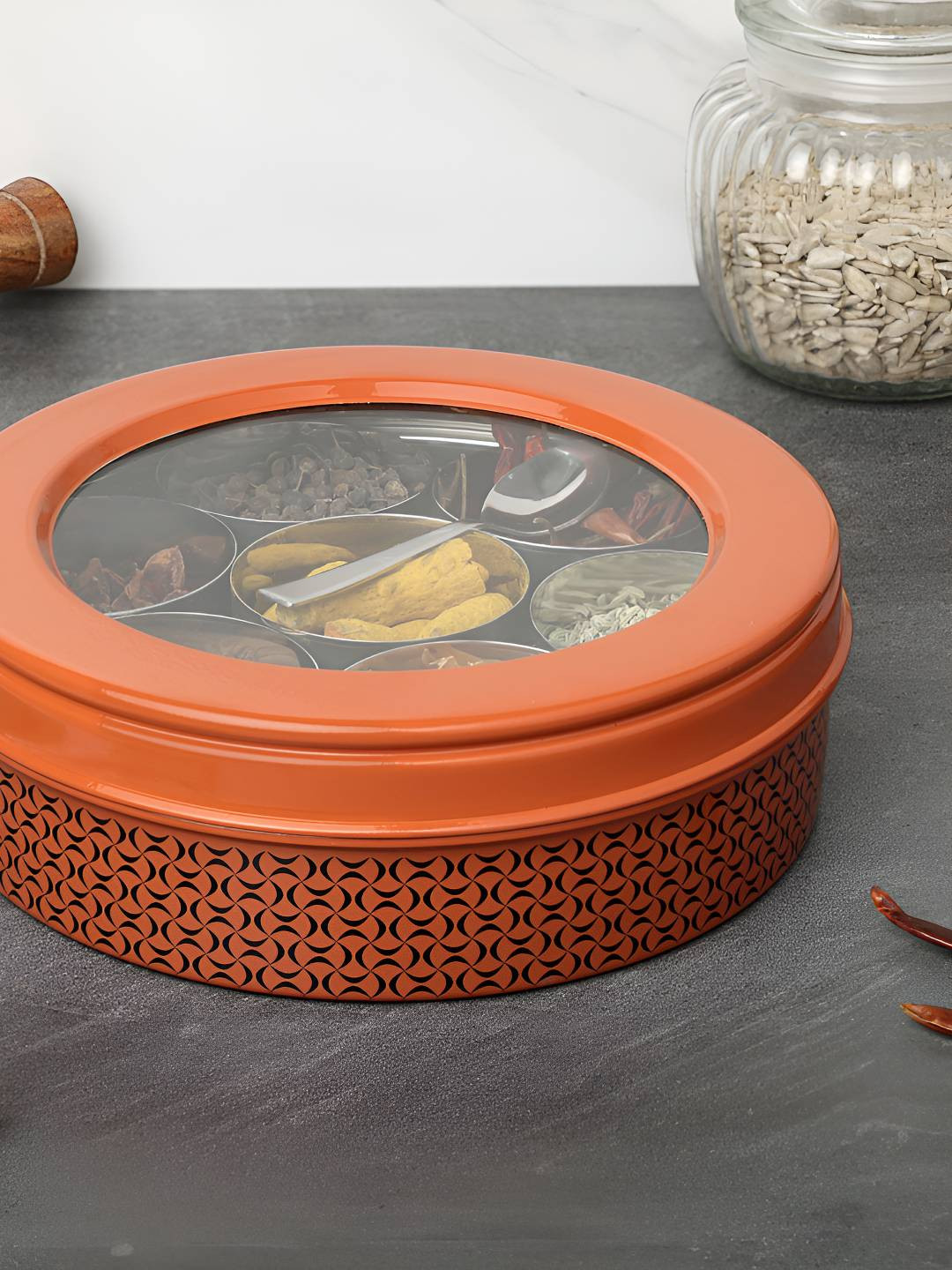 dudki Orange & Black 7 in 1 Stainless Steel kitchen Spice Box