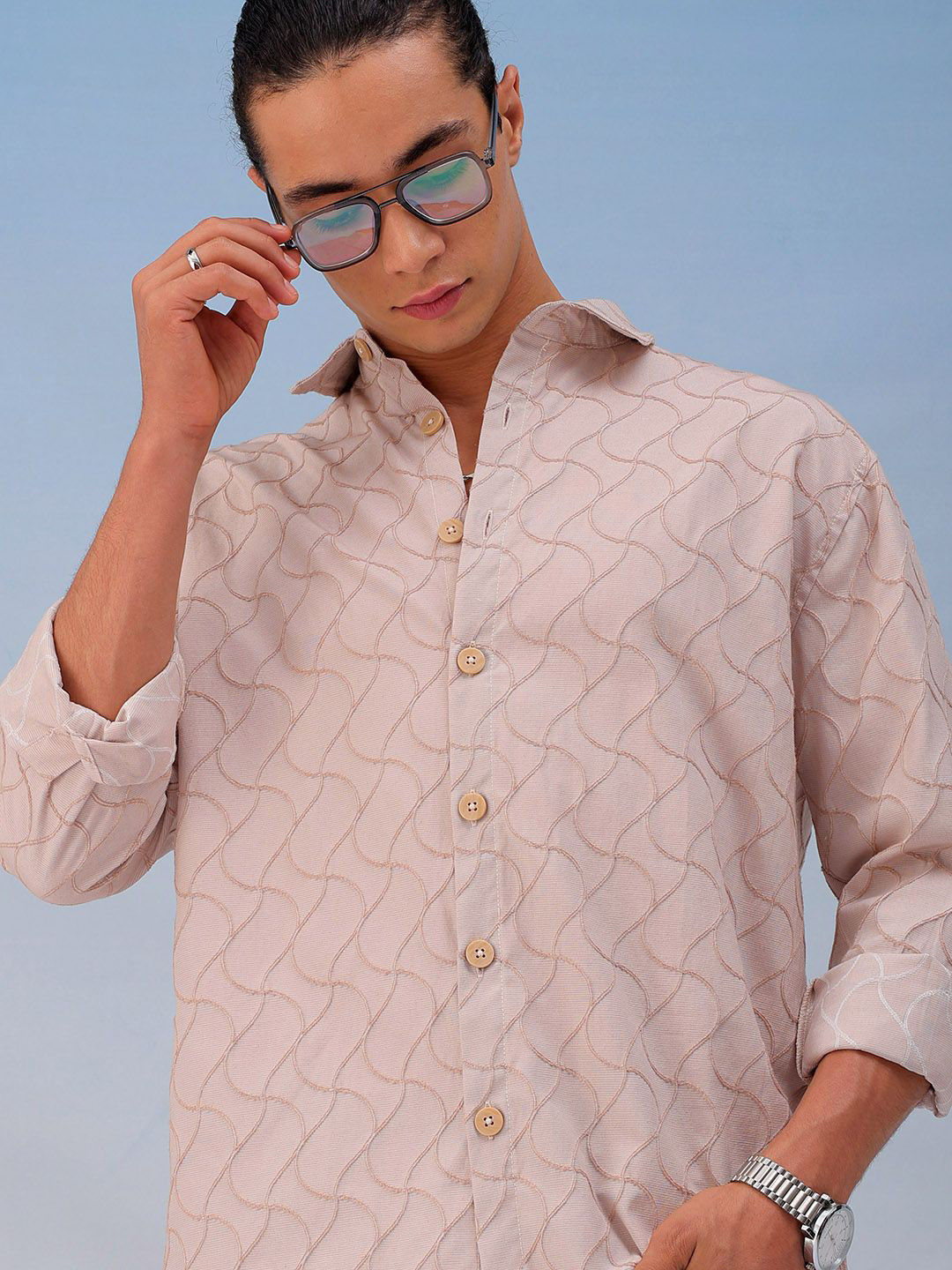 The Indian Garage Co Men Relaxed Fit Dobby Textured Resortwear Shirt