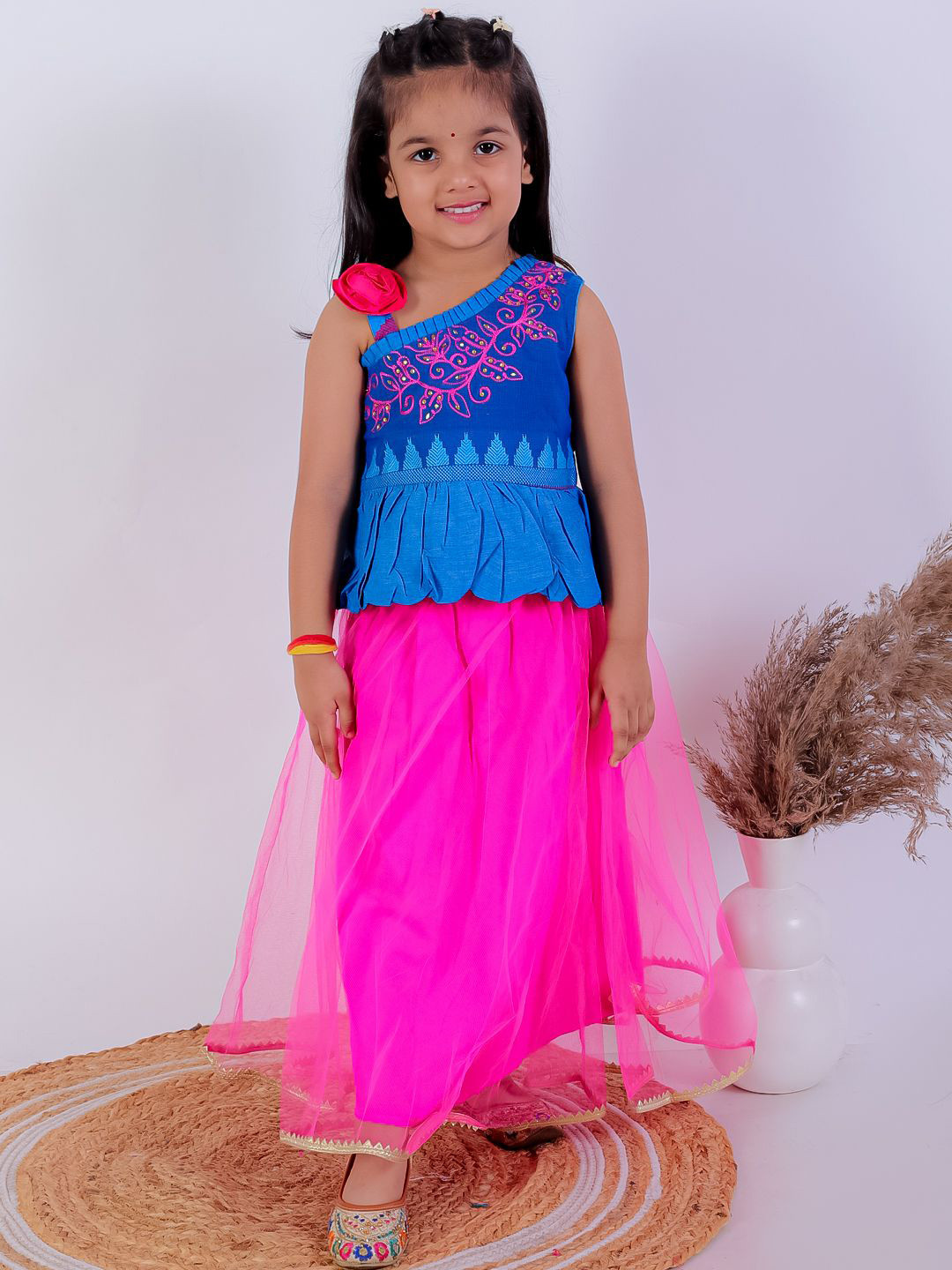 Twisha Girls Embroidered Thread Work Ready to Wear Lehenga & Top