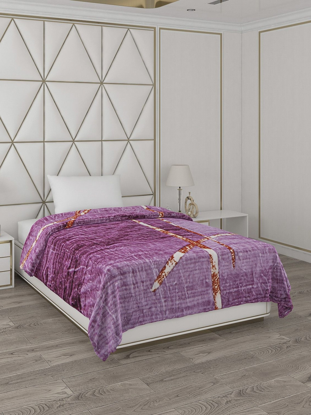 Monte Carlo Purple & Brown Abstract Printed Mild Winter 550 GSM Single Bed Blanket