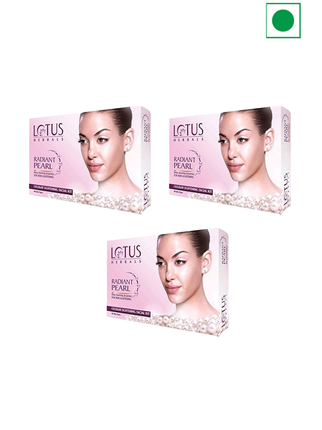 Lotus Herbals Set Of 3 Radiant Pearl Cellular Radiance Facial Kit- 37g Each