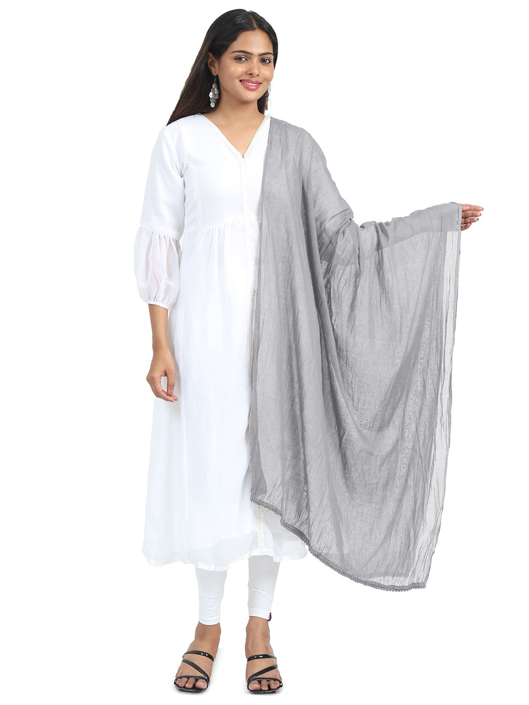 MIRAAN Cotton Dupatta with PomPom Border