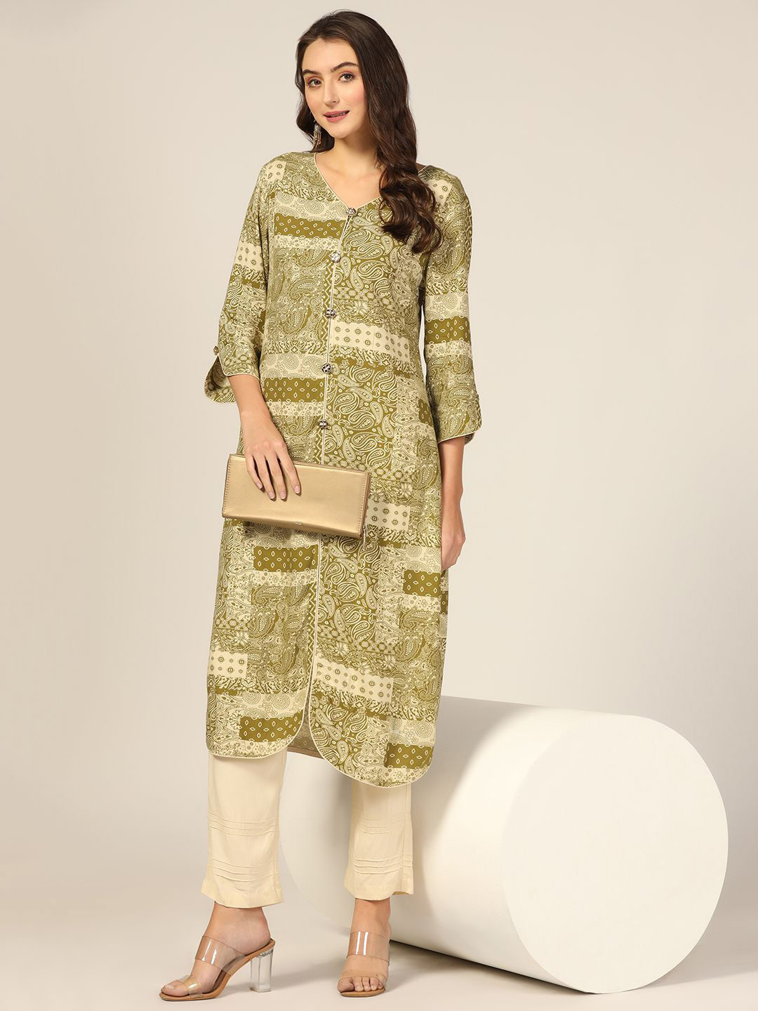 Mustard Printed Straight Kurta