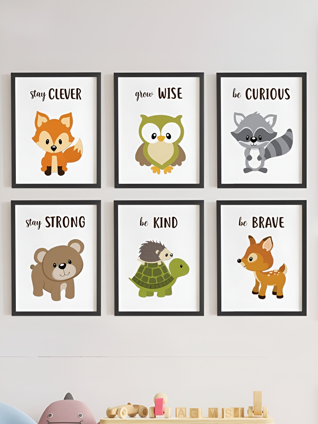 My Kids Wall Black & White 6 Pieces Birds and Animals Wall Art