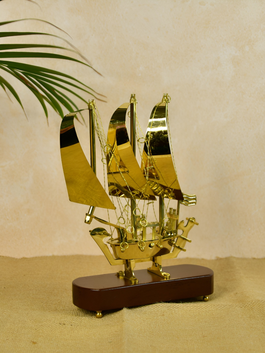 SOWPEACE Ship Gold Brass Metallic Living Room Intricate Designs Small Showpiece - 9.6 Inches