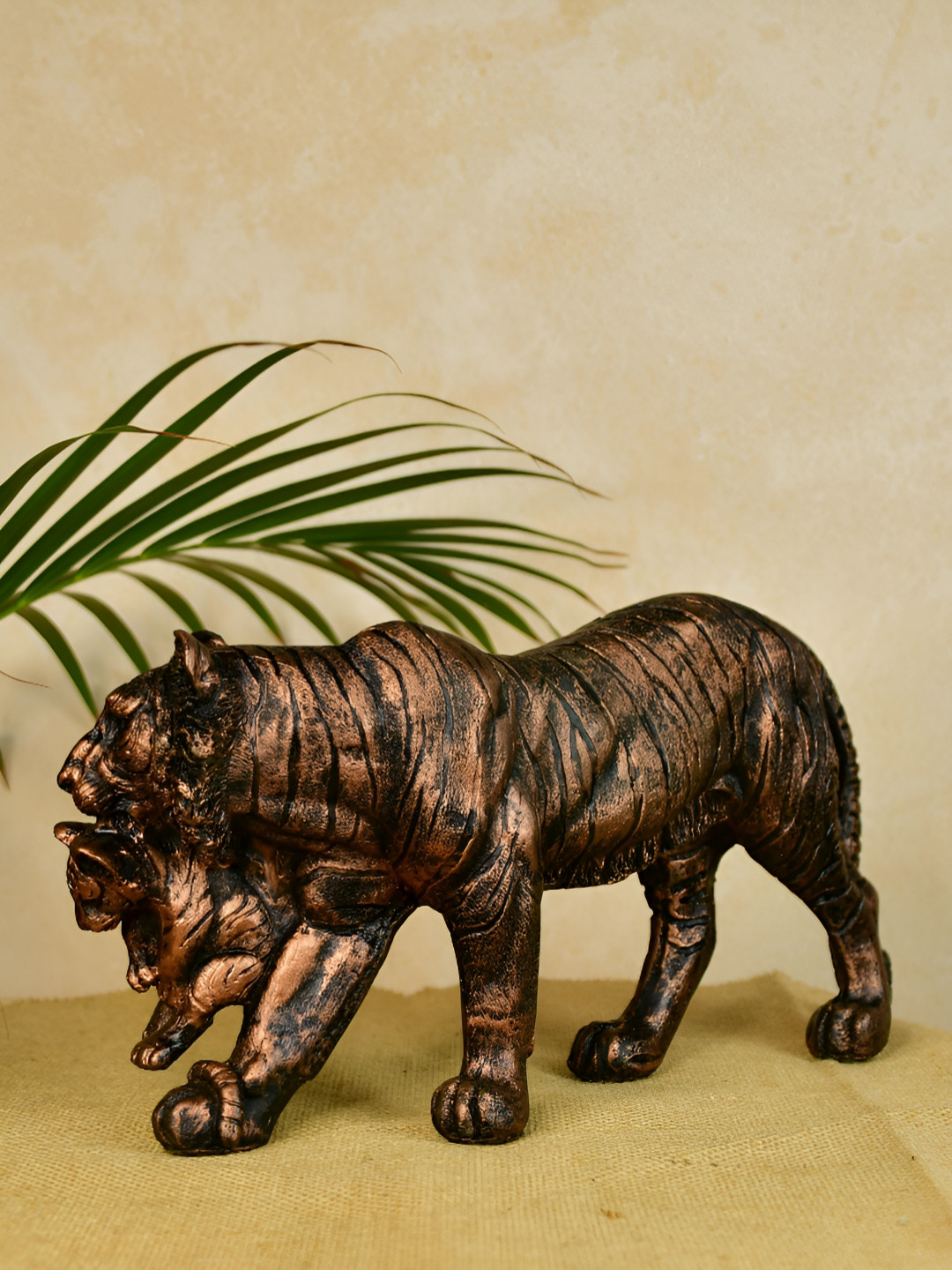 SOWPEACE Tiger Brown Polyresin Natural Living Room Small Showpiece - 6.7 Inches