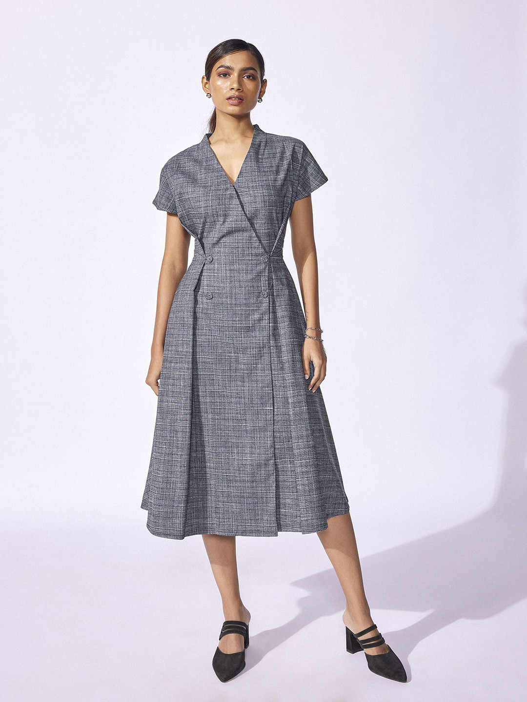 The Label Life Checked Wrap Midi Dress