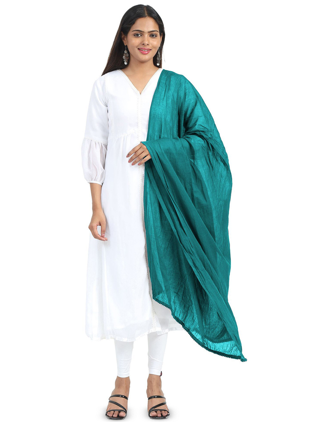 MIRAAN Cotton Dupatta with PomPom Border