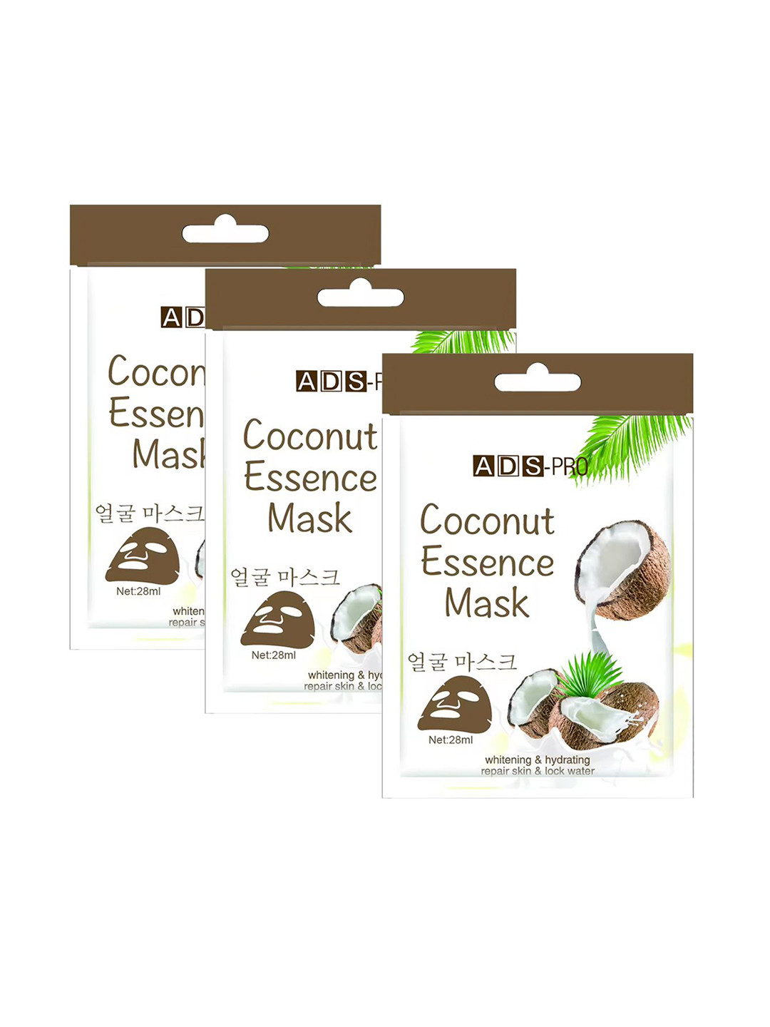 A.D.S Set Of 3 Coconut Essence Sheet Mask For Soothing & Relief the Skin -28ml Each