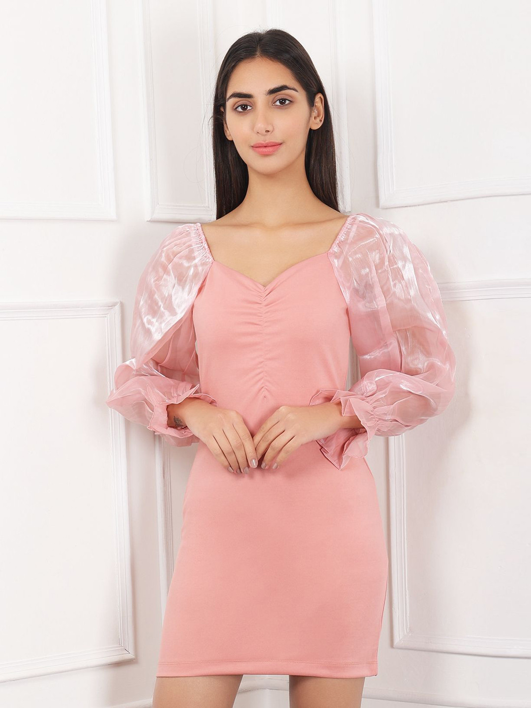 KRICKEE Puff Sleeve Mini Sheath Dress