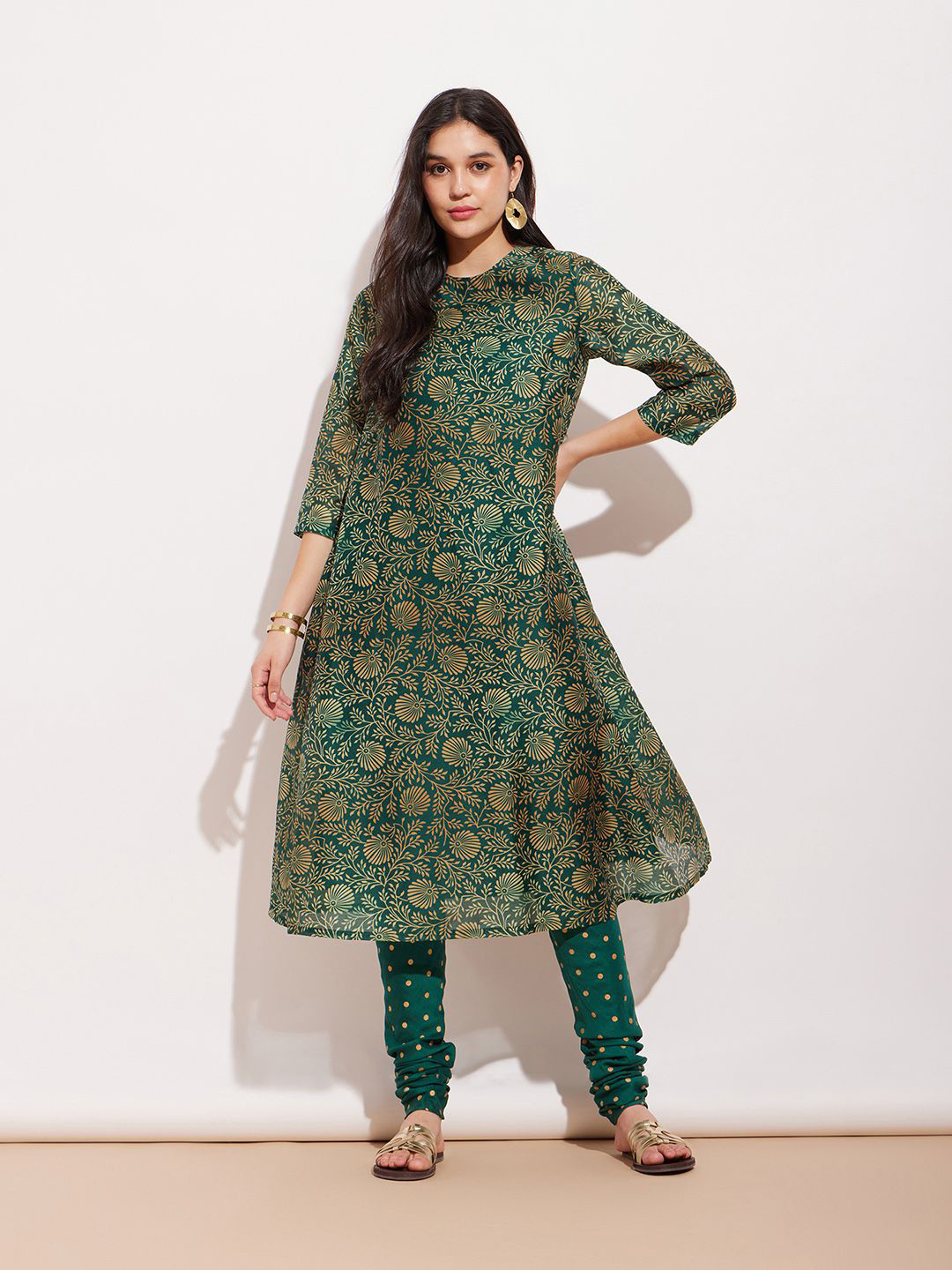 Pink Fort Ethnic Motifs Printed Chanderi Cotton A-Line Kurta