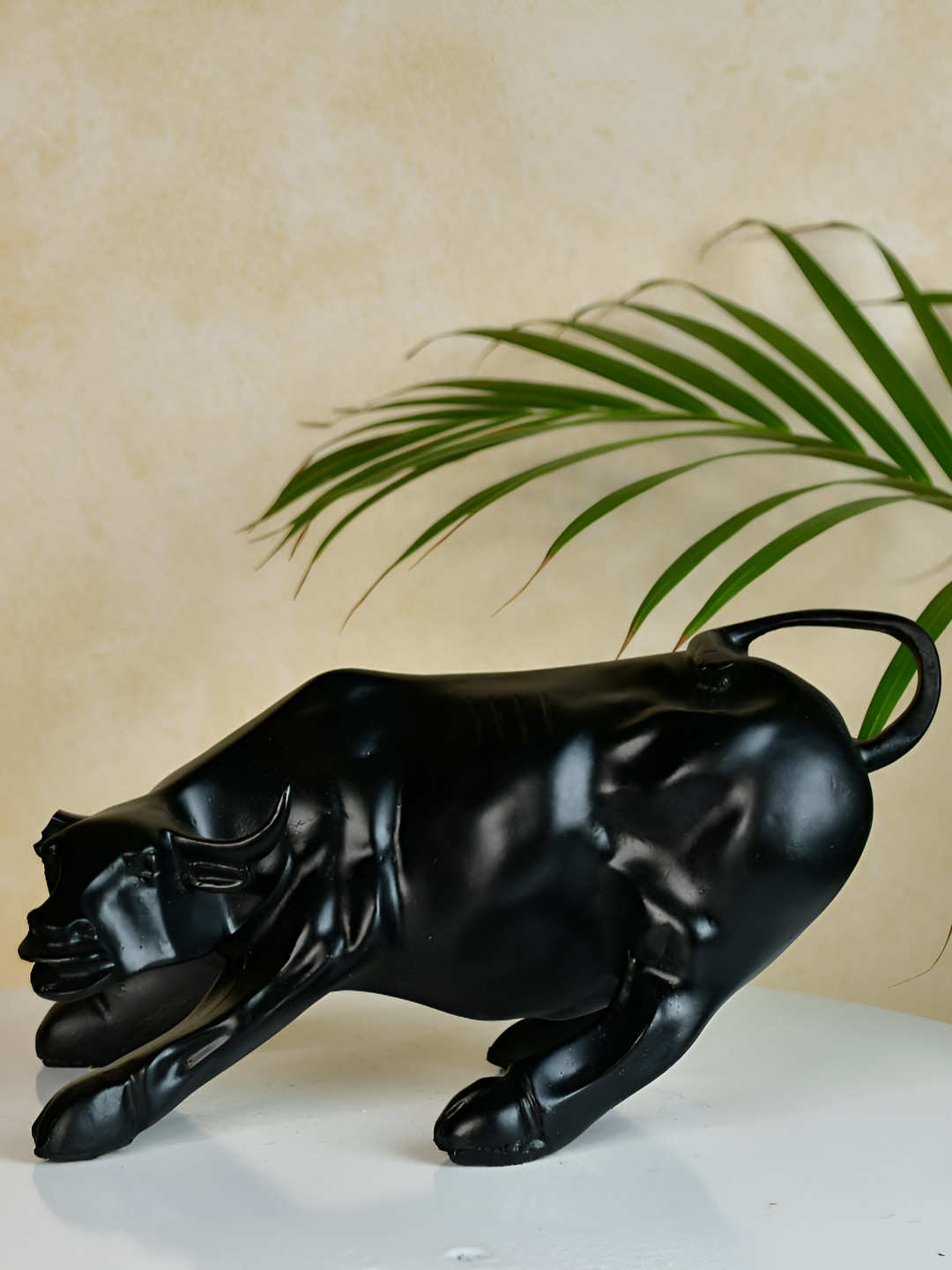 SOWPEACE Bull Black Resin Glossy Living Room Small Showpiece - 5.5 Inches