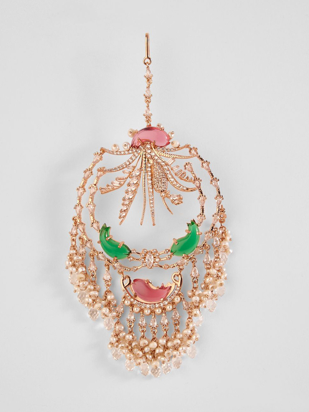 Outhouse Rose Gold-Plated Stone Studded Jhumar Passa Head Jewellery