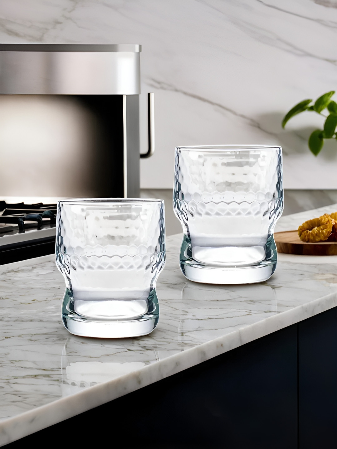 UMAI Transparent 2 Pieces Textured Lead Free Water Glasses 300 ml