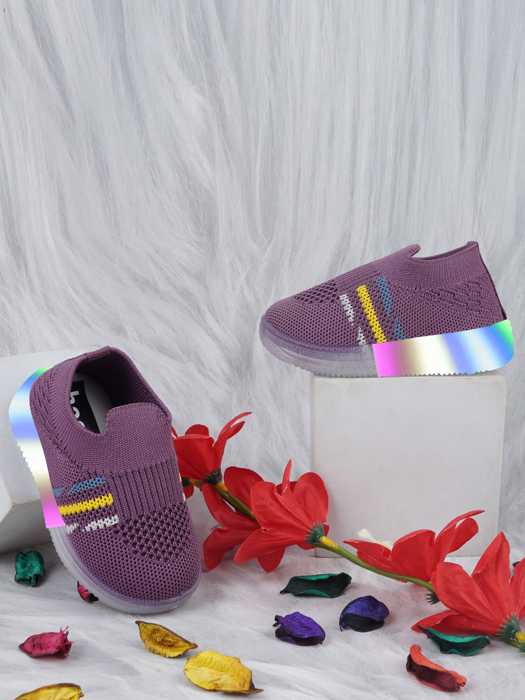 BAESD Unisex Kids Woven Design Mesh Slip-On Sneakers With LED Lighting