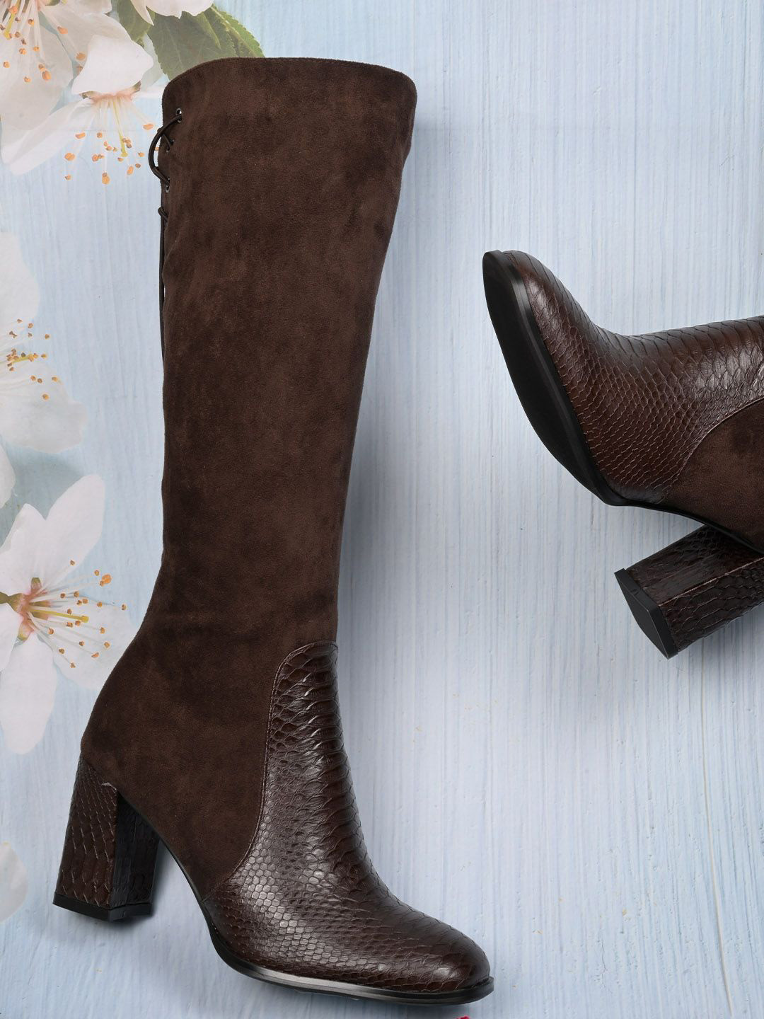 Ronnie Grey Block Heels High Top Boots