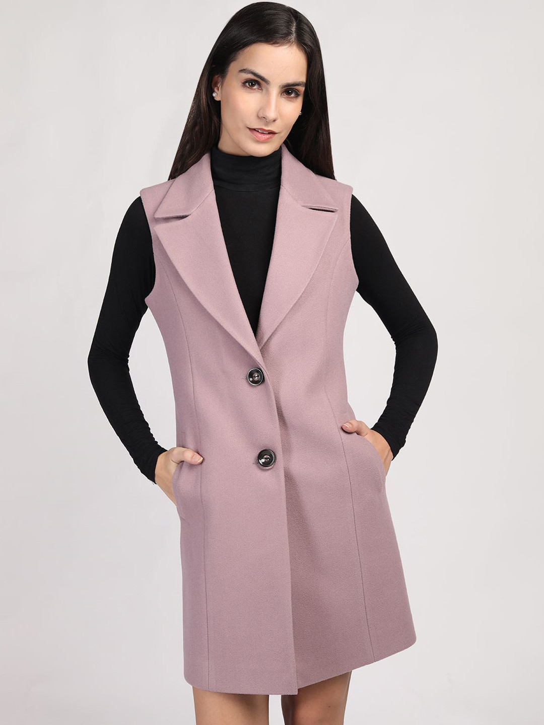 Plagg Notched Lapel Collar Longline Sleeveless Overcoat