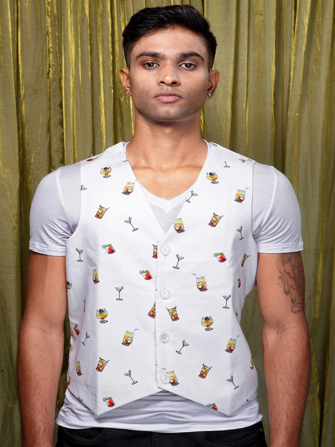 Felix Bendish Men Cotton Crop Bomber with Embroidered Jacket