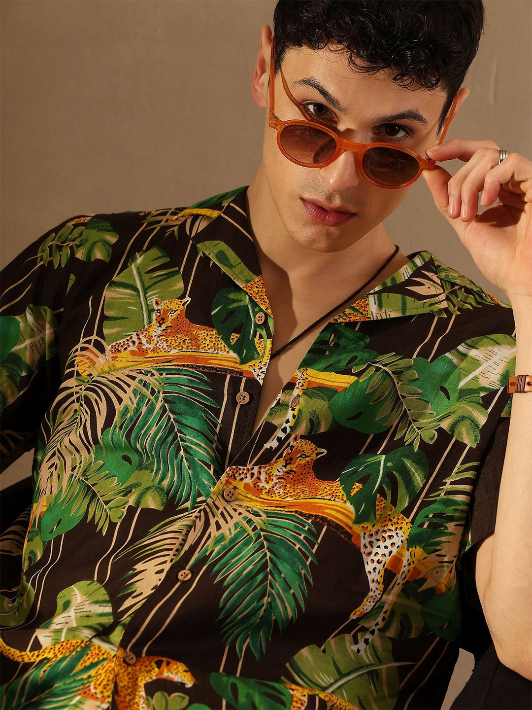 DENNISON Men Jungle Safari Floral Printed Casual Oversized Shirt