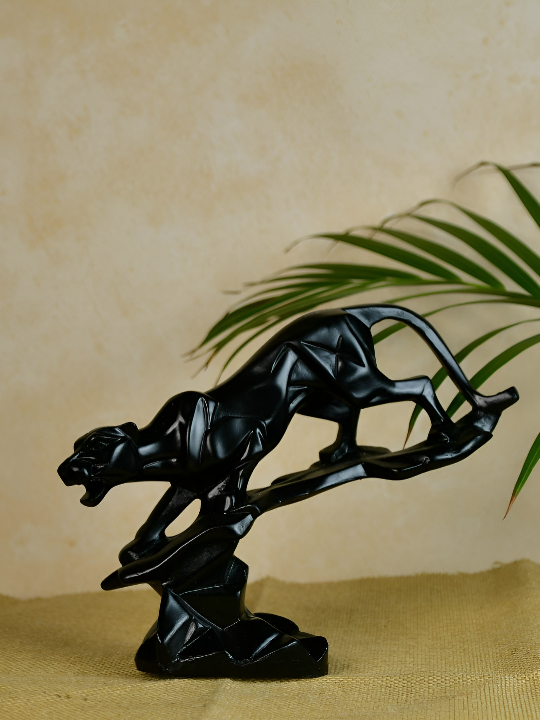 SOWPEACE Panther Black Polyresin Matte Living Room Medium Showpiece - 7.5 Inches