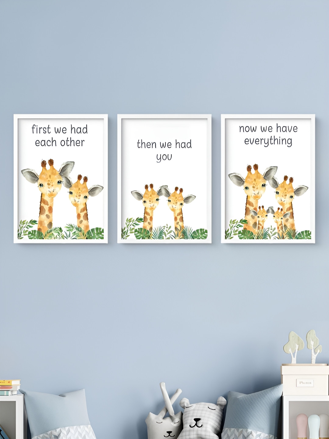 My Kids Wall Now We Have Everything White & Yellow 3 Pieces Animals Wooden Wall Art