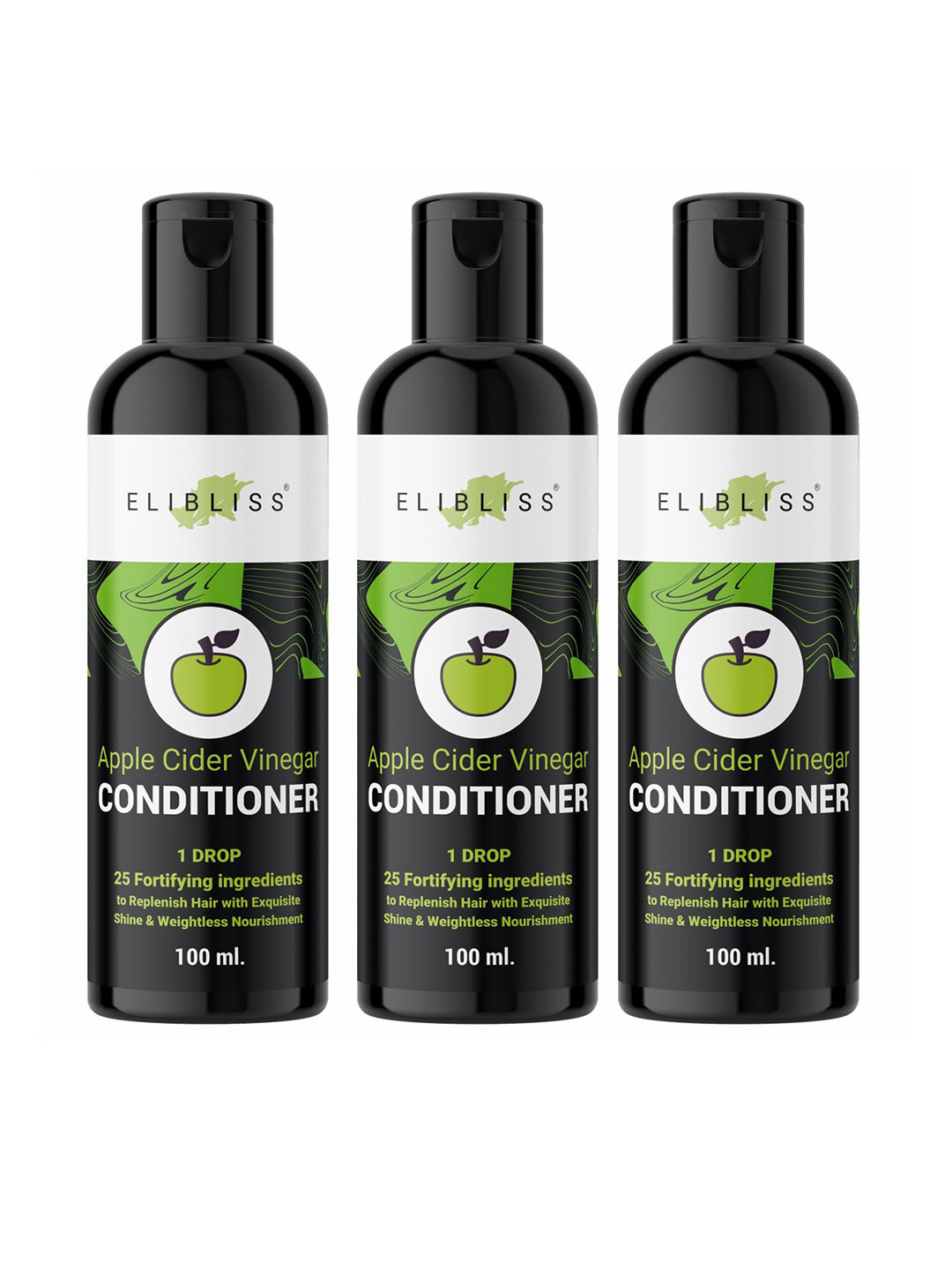 ELIBLISS Set Of 3 Apple Cider Vinegar Conditioner With Shea Butter & Vitamin E -100ml Each