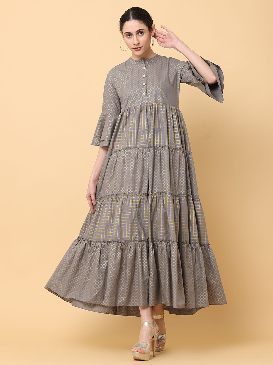 Routes by All About You Print Bell Sleeve Maxi Dress