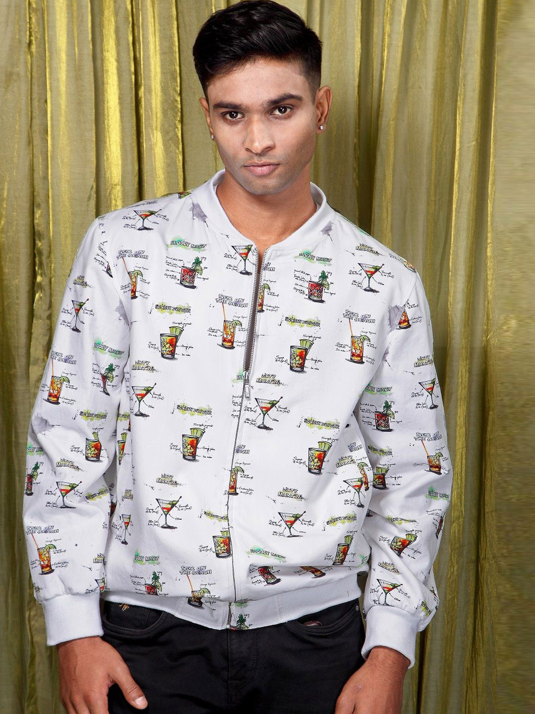 Felix Bendish Men Cotton Crop Bomber Jacket