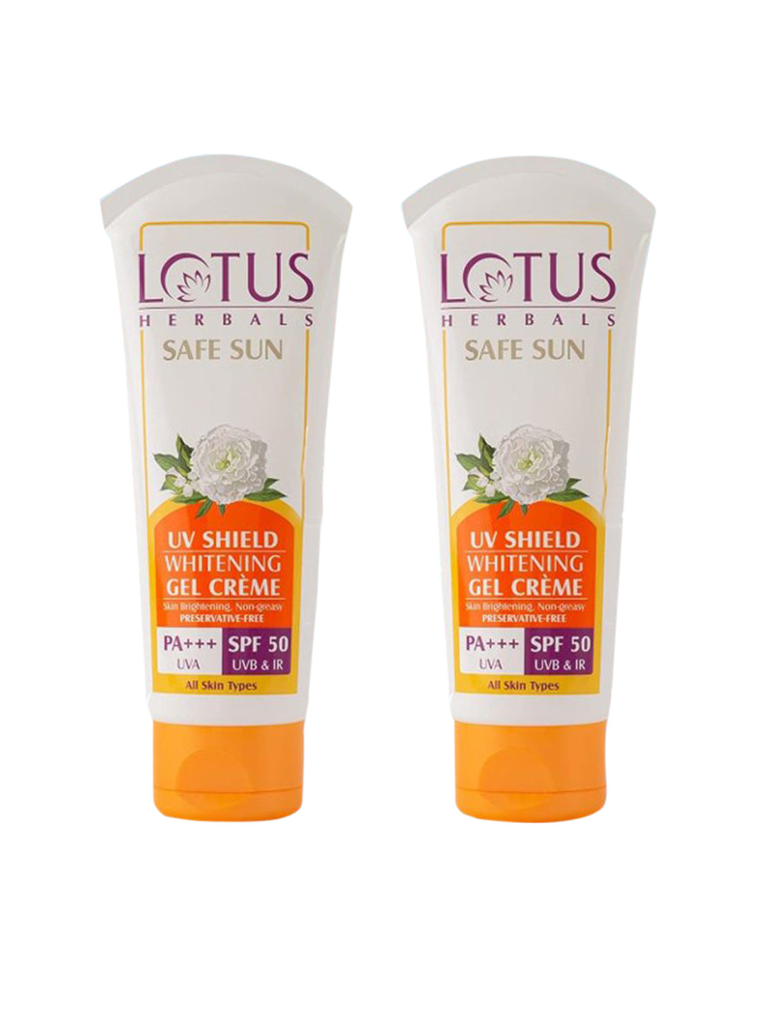 Lotus Herbals Safe Sun Set Of 2 UV Shield Whitening SPF 50 Gel Sunscreen - 50g Each