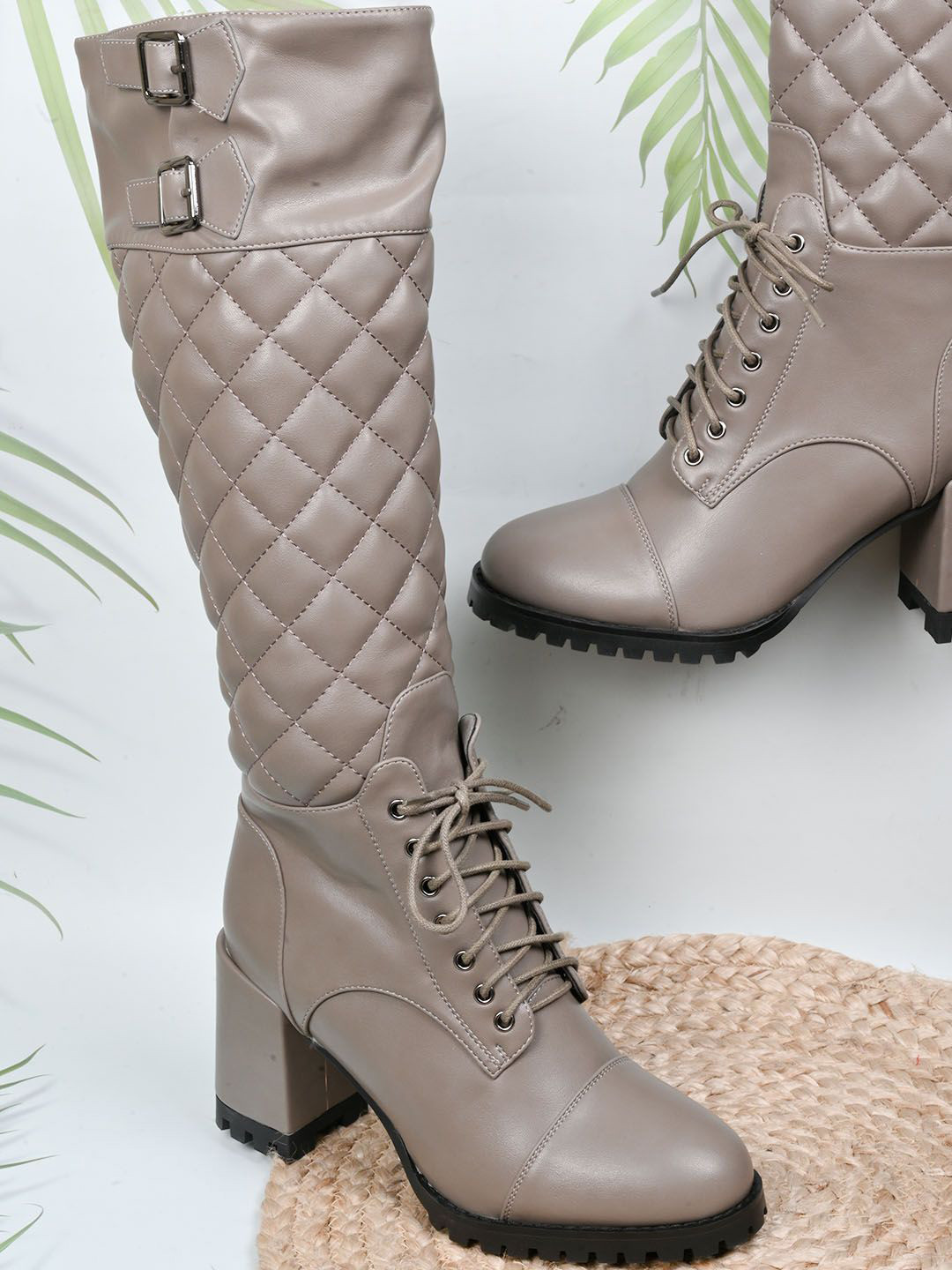 Ronnie Grey Women Block-Heeled Biker Boots