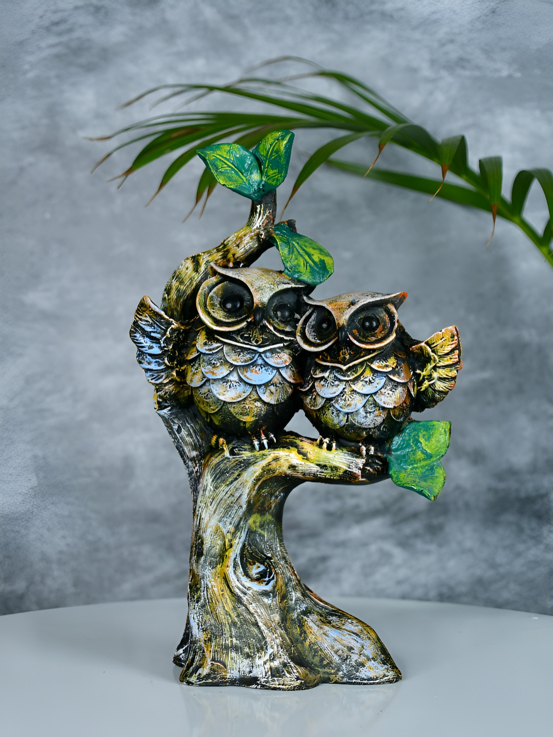 SOWPEACE Owl Branch Yellow Polyresin Natural Living Room Medium Showpiece - 9.4 Inches