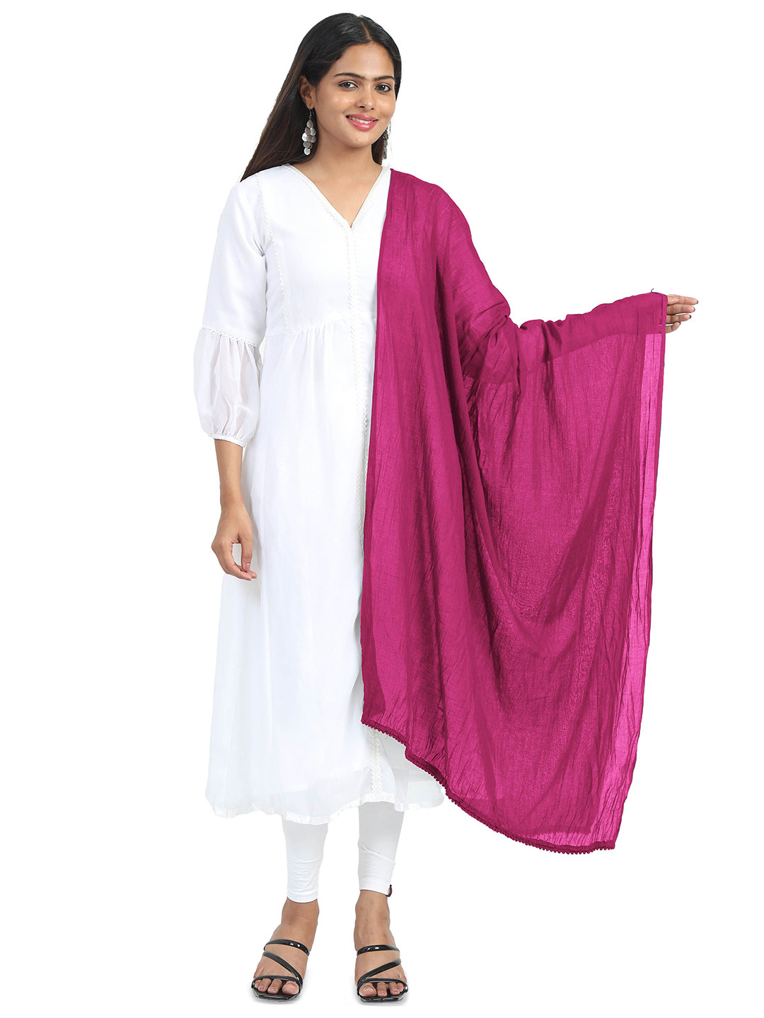 MIRAAN Cotton Dupatta with PomPom Border