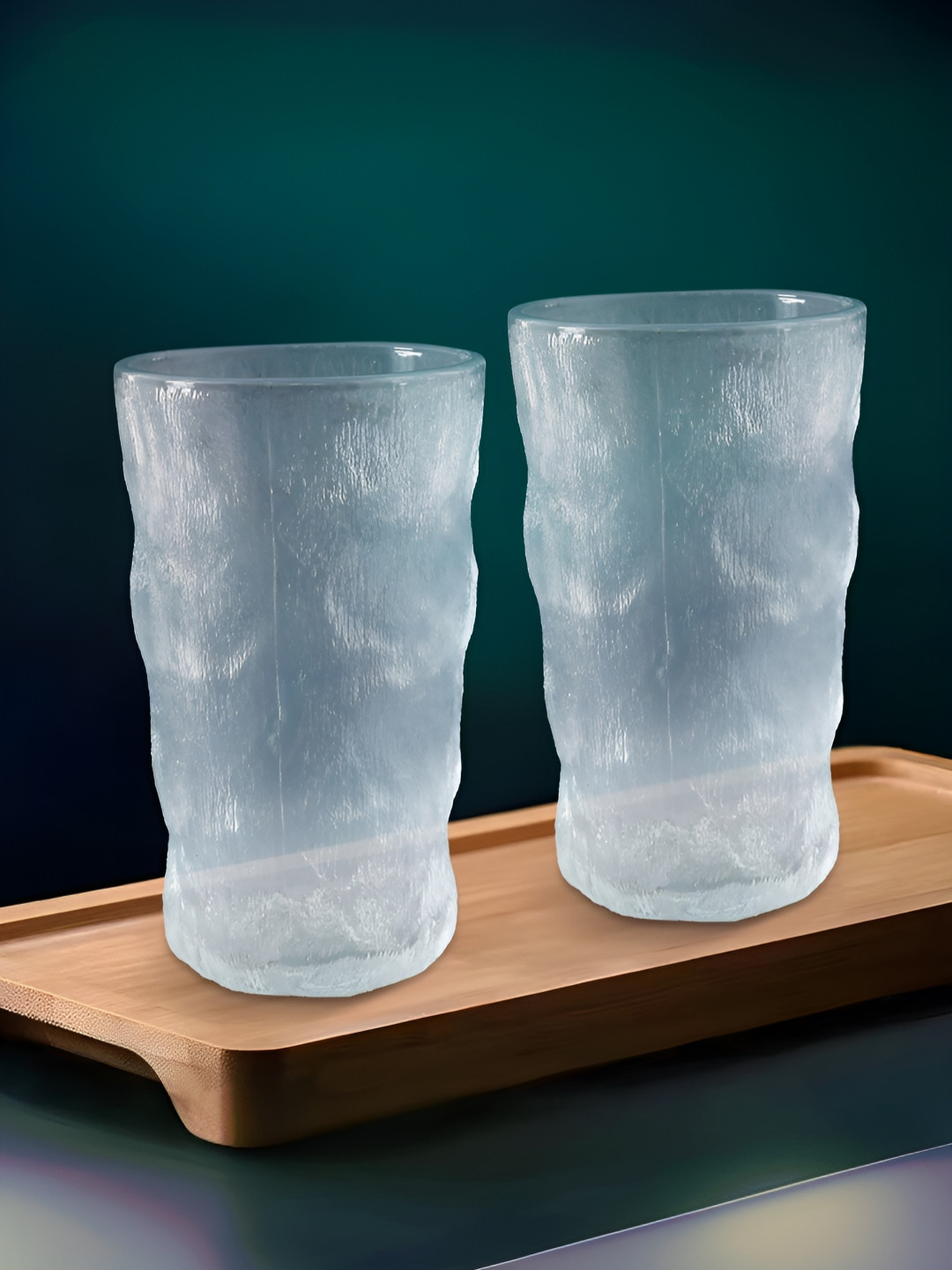 UMAI Transparent 2 Pieces Textured Lead Free Glass Water Glasses 330 ml