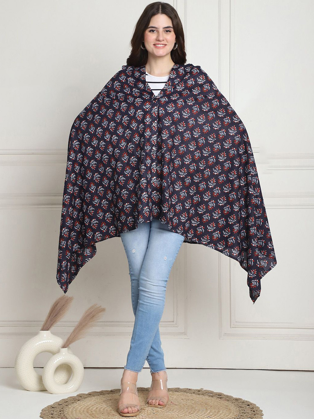 Secret Wish Black  & Red Floral Printed Cotton Nursing Cover