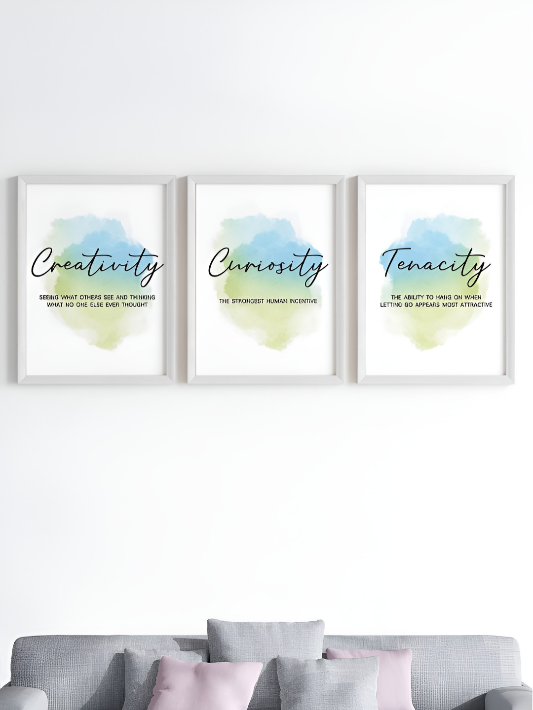 My Kids Wall Creativity, Tenacity & Curiosity White & Green 3 Pieces Wooden Wall Art