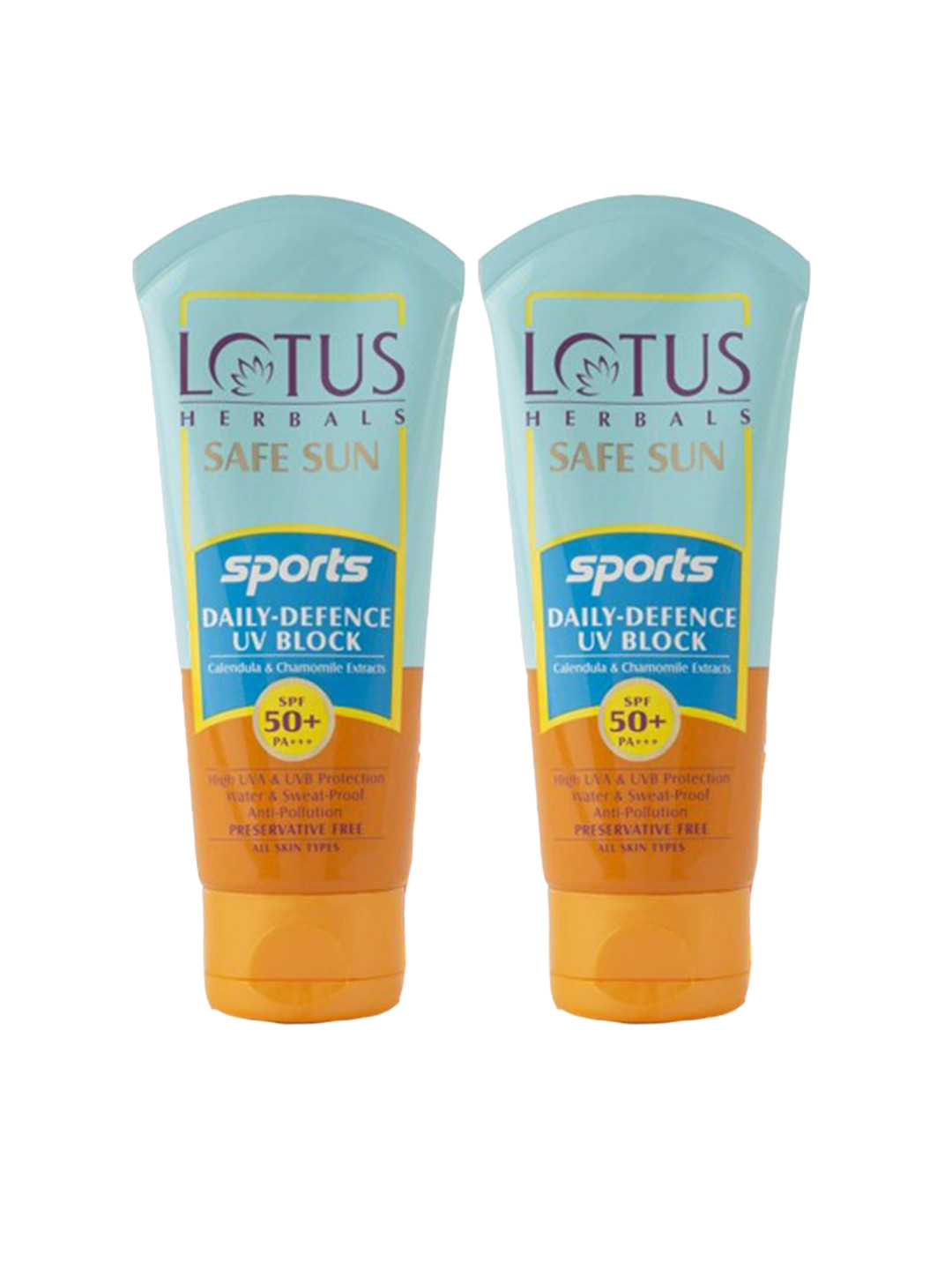 Lotus Herbals Safe Sun Set Of 2 Sports Daily Defence UV Block SPF 50 Sunscreen - 80g Each