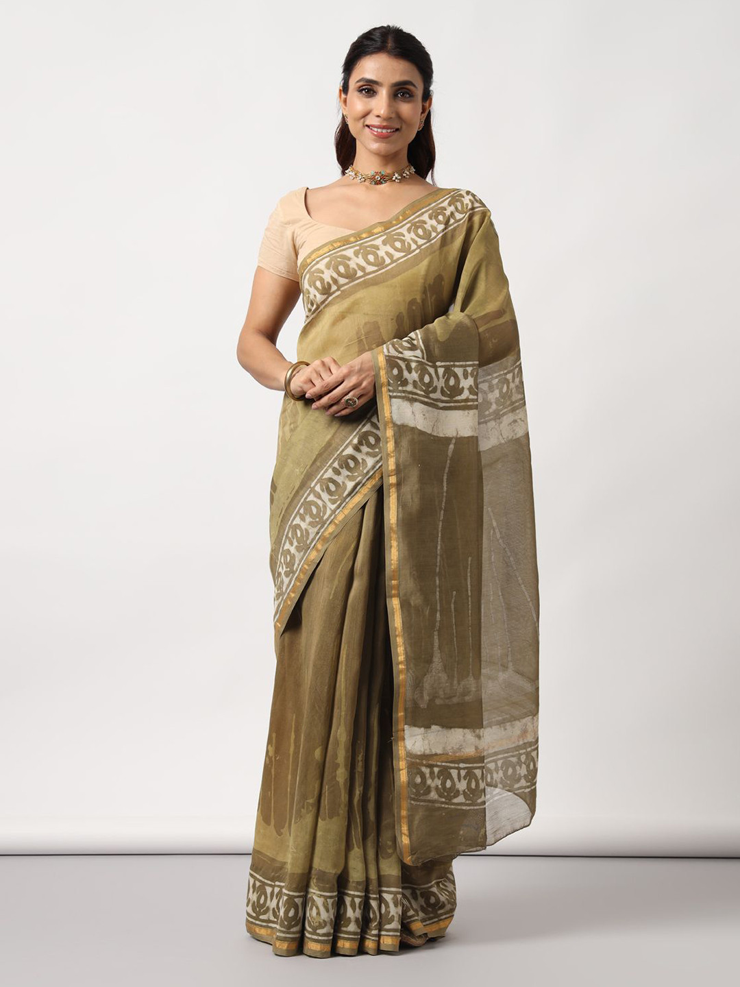 Moora Zari Pure Block Print Saree