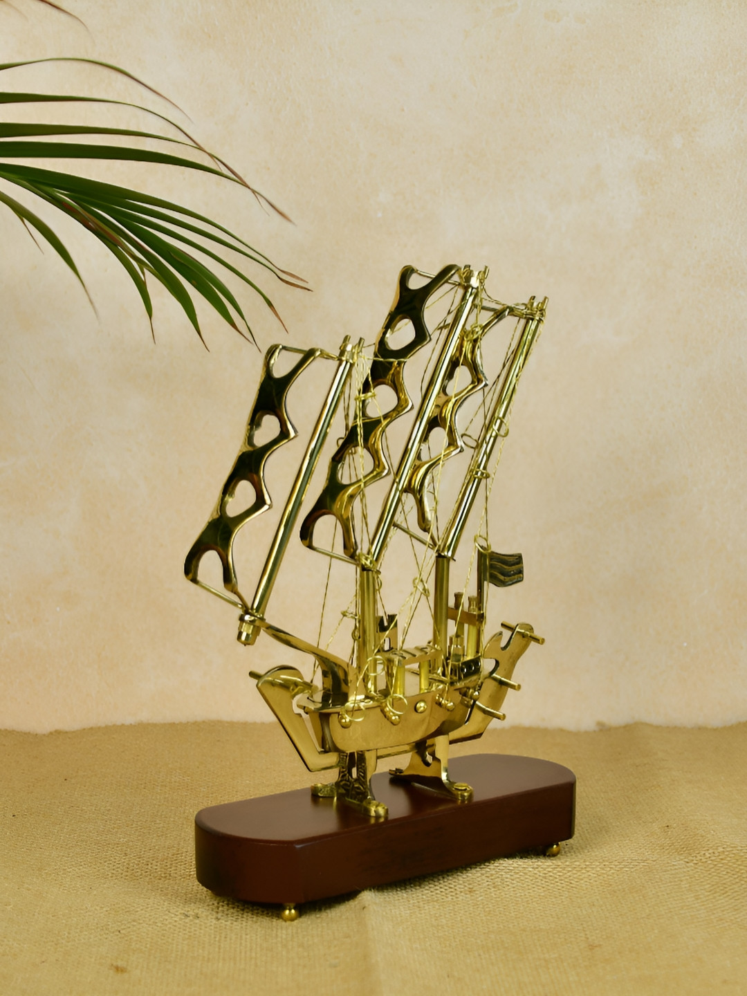 SOWPEACE Multi Sail Ship Gold Brass Metallic Living Room Medium Showpiece - 9.6 Inches